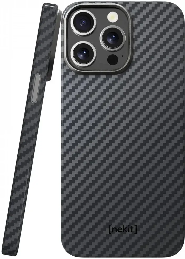 NEKIT Fiber Apple iPhone 15 Pro Hoesje MagSafe Kevlar Back Cover Dun Zwart afbeelding 13