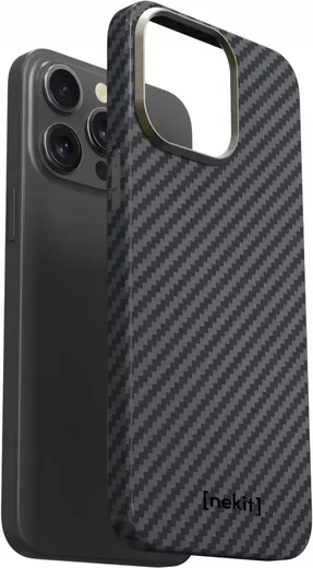 NEKIT Fiber Apple iPhone 15 Pro Hoesje MagSafe Kevlar Back Cover Dun Zwart afbeelding 14