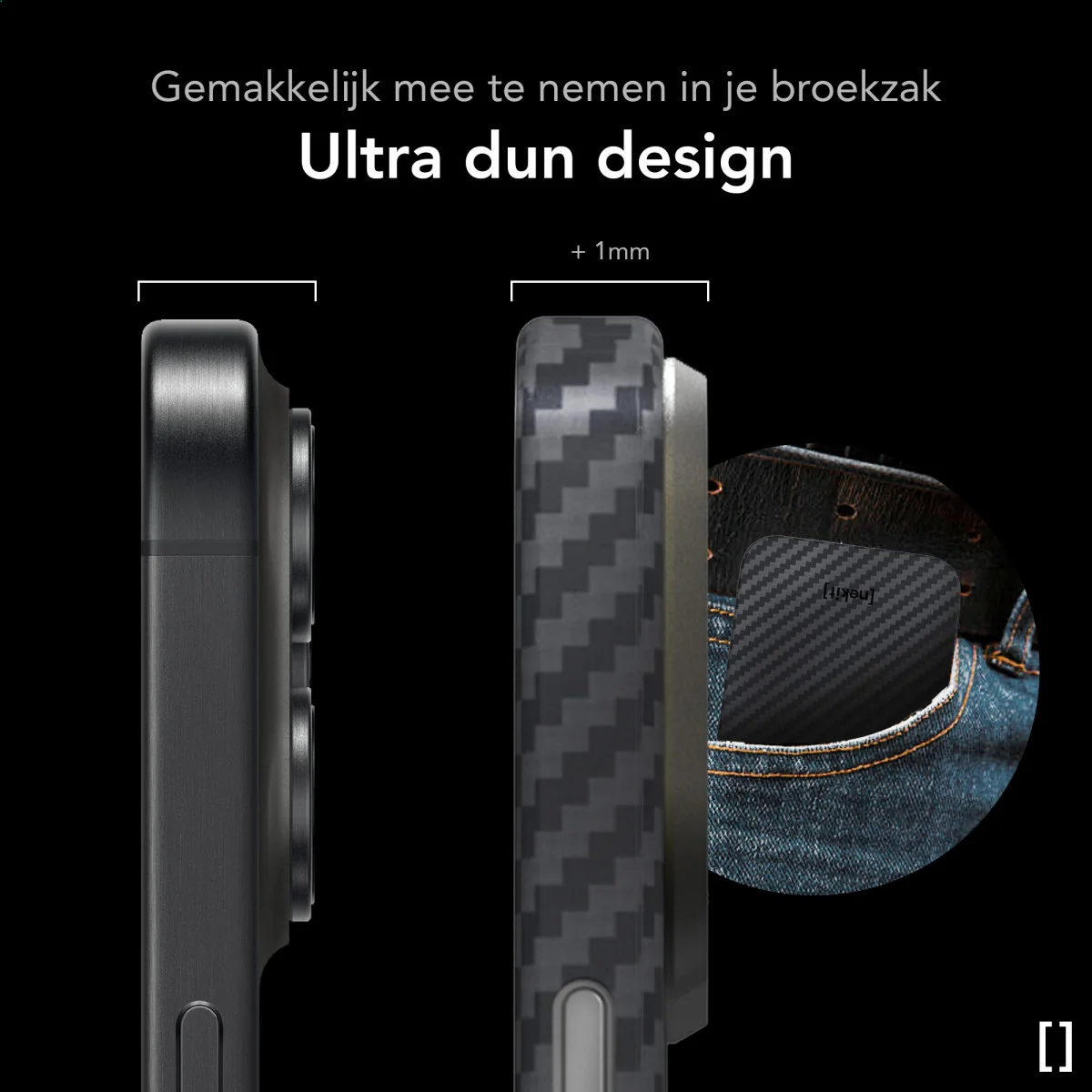 NEKIT Fiber Apple iPhone 15 Hoesje MagSafe Kevlar Back Cover Dun Zwart afbeelding 5