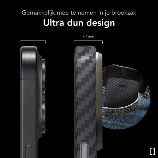NEKIT Fiber Apple iPhone 15 Hoesje MagSafe Kevlar Back Cover Dun Zwart afbeelding 5