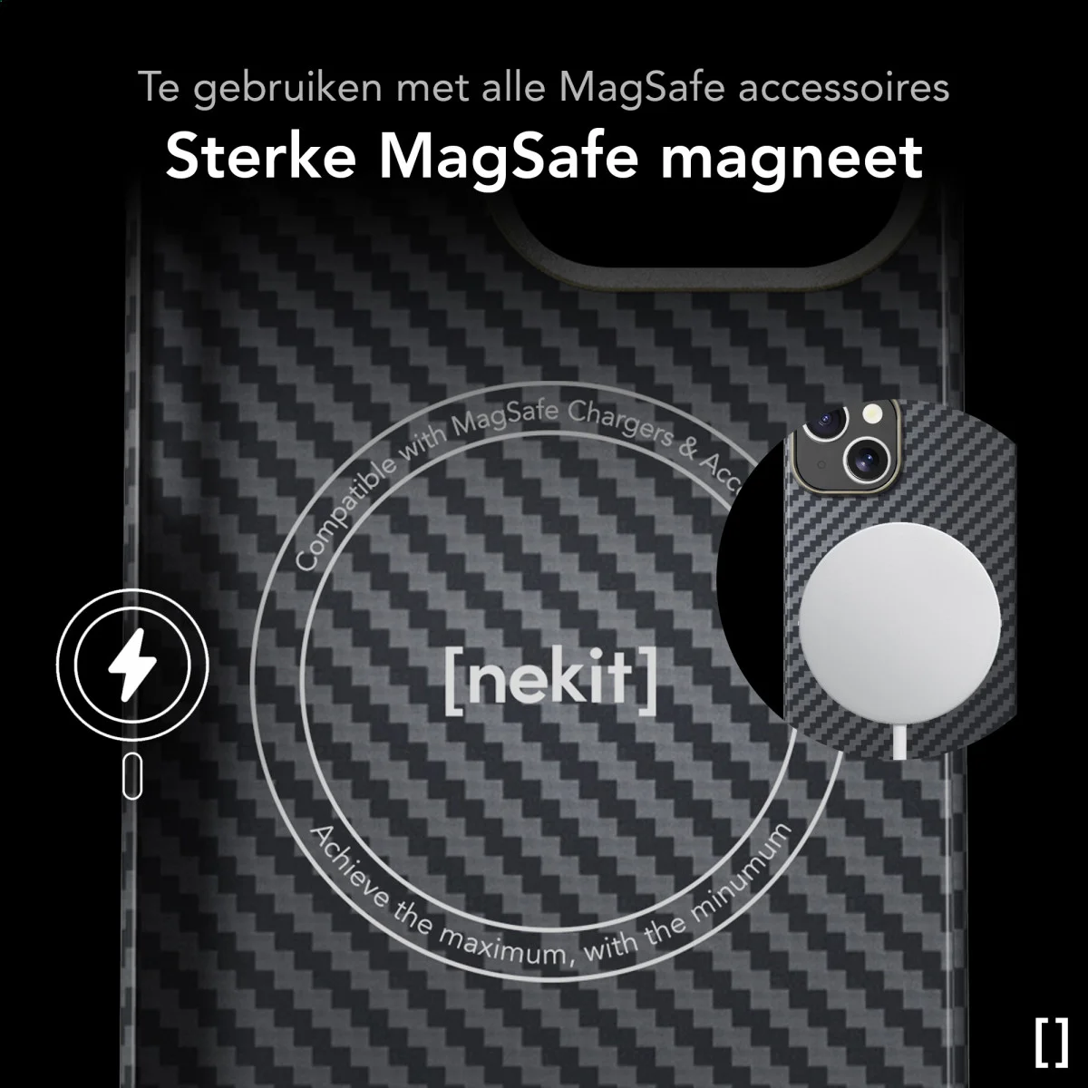 NEKIT Fiber Apple iPhone 15 Hoesje MagSafe Kevlar Back Cover Dun Zwart afbeelding 6