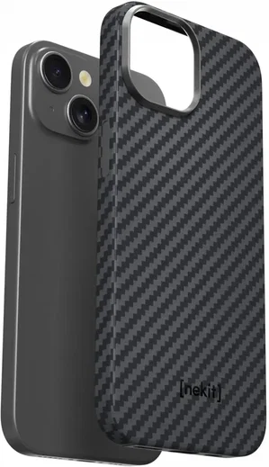 NEKIT Fiber Apple iPhone 15 Hoesje MagSafe Kevlar Back Cover Dun Zwart afbeelding 13
