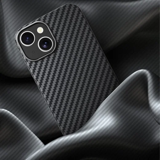 NEKIT Fiber Apple iPhone 15 Hoesje MagSafe Kevlar Back Cover Dun Zwart afbeelding 9