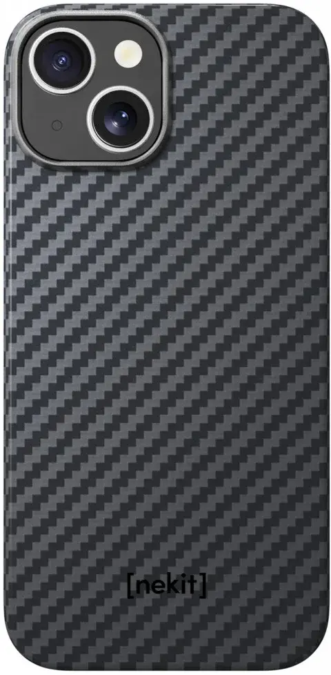 NEKIT Fiber Apple iPhone 15 Hoesje MagSafe Kevlar Back Cover Dun Zwart afbeelding 14