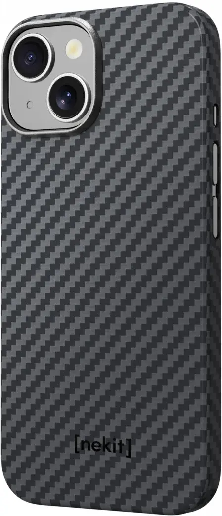 NEKIT Fiber Apple iPhone 15 Hoesje MagSafe Kevlar Back Cover Dun Zwart afbeelding 15