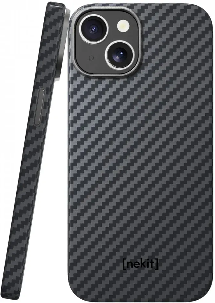 NEKIT Fiber Apple iPhone 15 Hoesje MagSafe Kevlar Back Cover Dun Zwart afbeelding 12