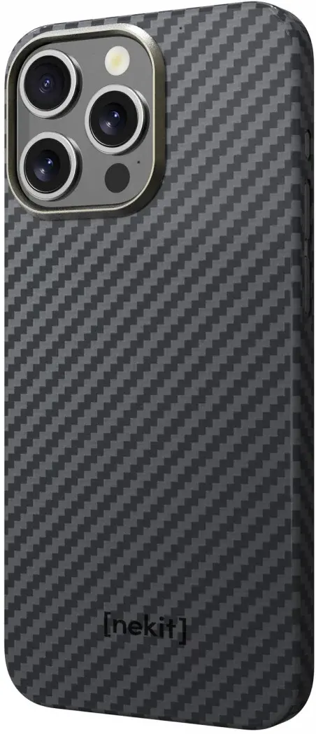 NEKIT Fiber Apple iPhone 14 Pro Hoesje MagSafe Kevlar Back Cover Dun Zwart afbeelding 16