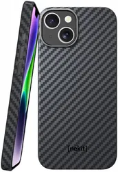 NEKIT Fiber Apple iPhone 14 Hoesje MagSafe Kevlar Back Cover Dun Zwart afbeelding