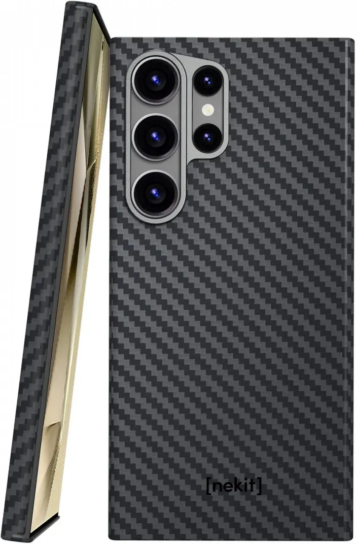 NEKIT Fiber Samsung Galaxy S24 Ultra Hoesje MagSafe Kevlar Back Cover Dun Zwart afbeelding 1