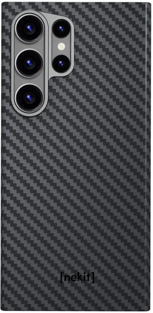 NEKIT Fiber Samsung Galaxy S24 Ultra Hoesje MagSafe Kevlar Back Cover Dun Zwart afbeelding 15