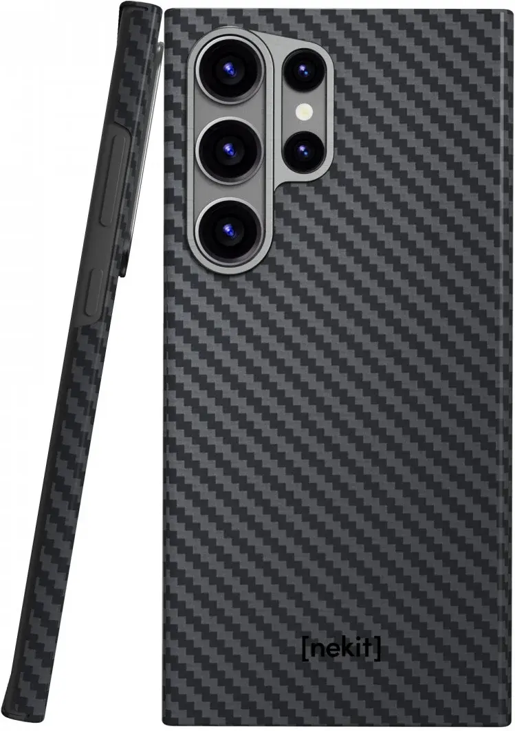 NEKIT Fiber Samsung Galaxy S24 Ultra Hoesje MagSafe Kevlar Back Cover Dun Zwart afbeelding 13