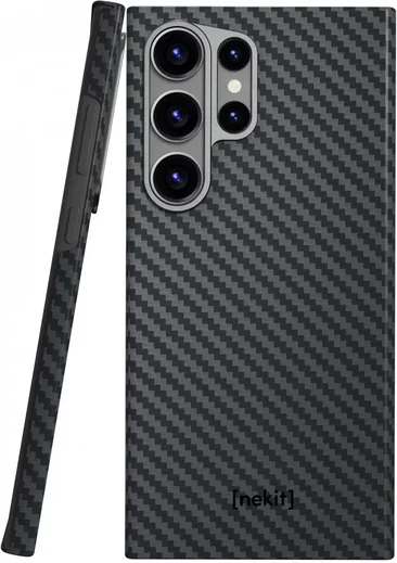 NEKIT Fiber Samsung Galaxy S24 Ultra Hoesje MagSafe Kevlar Back Cover Dun Zwart afbeelding 13