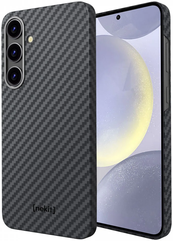 NEKIT Fiber Samsung Galaxy S24 Plus Hoesje MagSafe Kevlar Back Cover Dun Zwart afbeelding 2