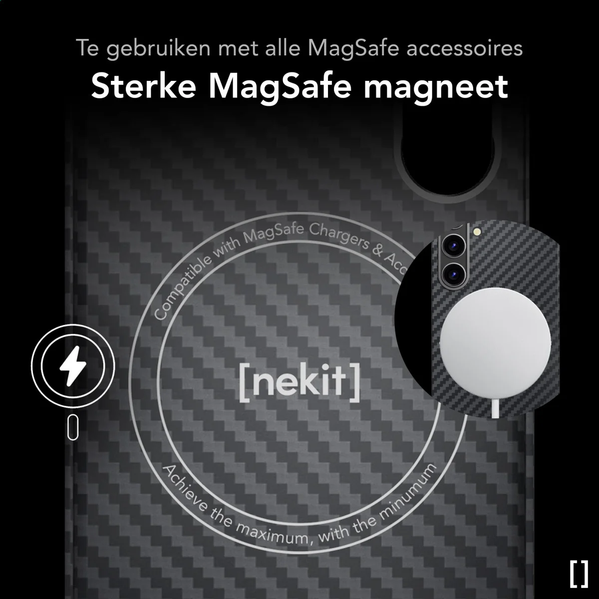 NEKIT Fiber Samsung Galaxy S24 Plus Hoesje MagSafe Kevlar Back Cover Dun Zwart afbeelding 6