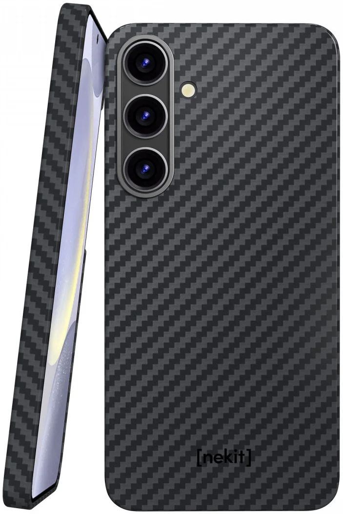NEKIT Fiber Samsung Galaxy S24 Plus Hoesje MagSafe Kevlar Back Cover Dun Zwart afbeelding 1
