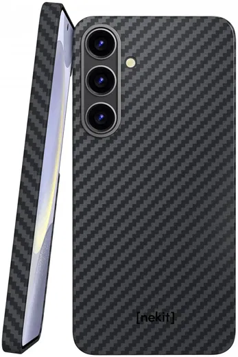 NEKIT Fiber Samsung Galaxy S24 Plus Hoesje MagSafe Kevlar Back Cover Dun Zwart afbeelding 1