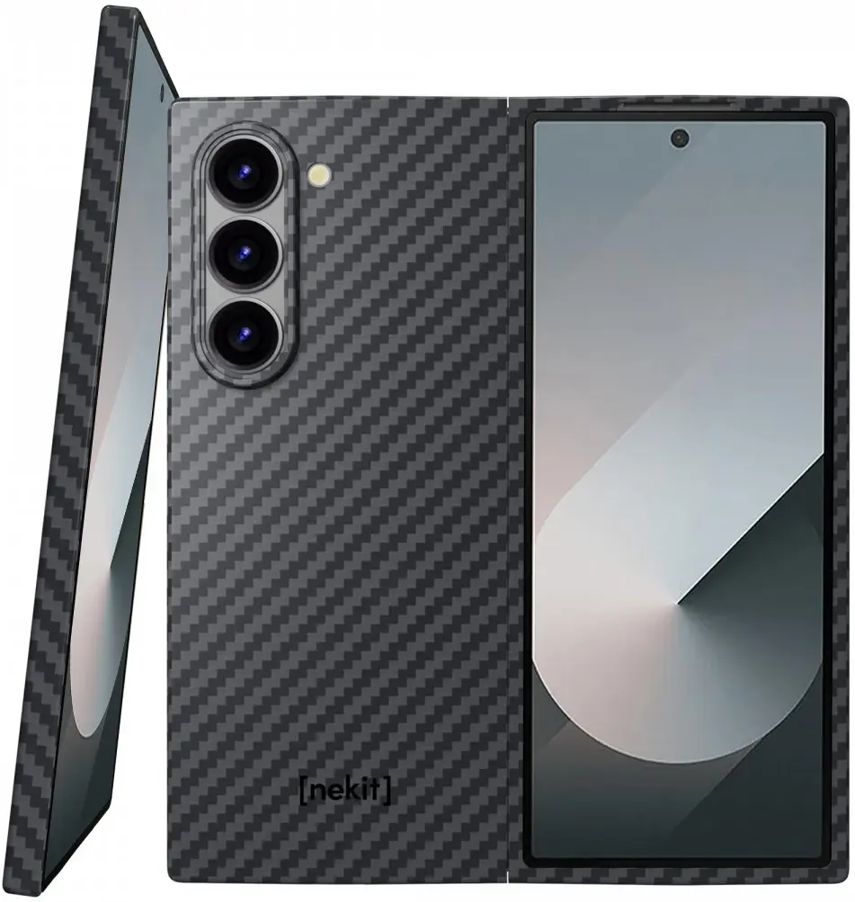 NEKIT Fiber Samsung Galaxy Z Fold 6 Hoesje MagSafe Kevlar Back Cover Dun Zwart afbeelding 1
