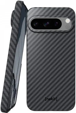 NEKIT Fiber Google Pixel 9 / 9 Pro Hoesje MagSafe Kevlar Back Cover Dun Zwart