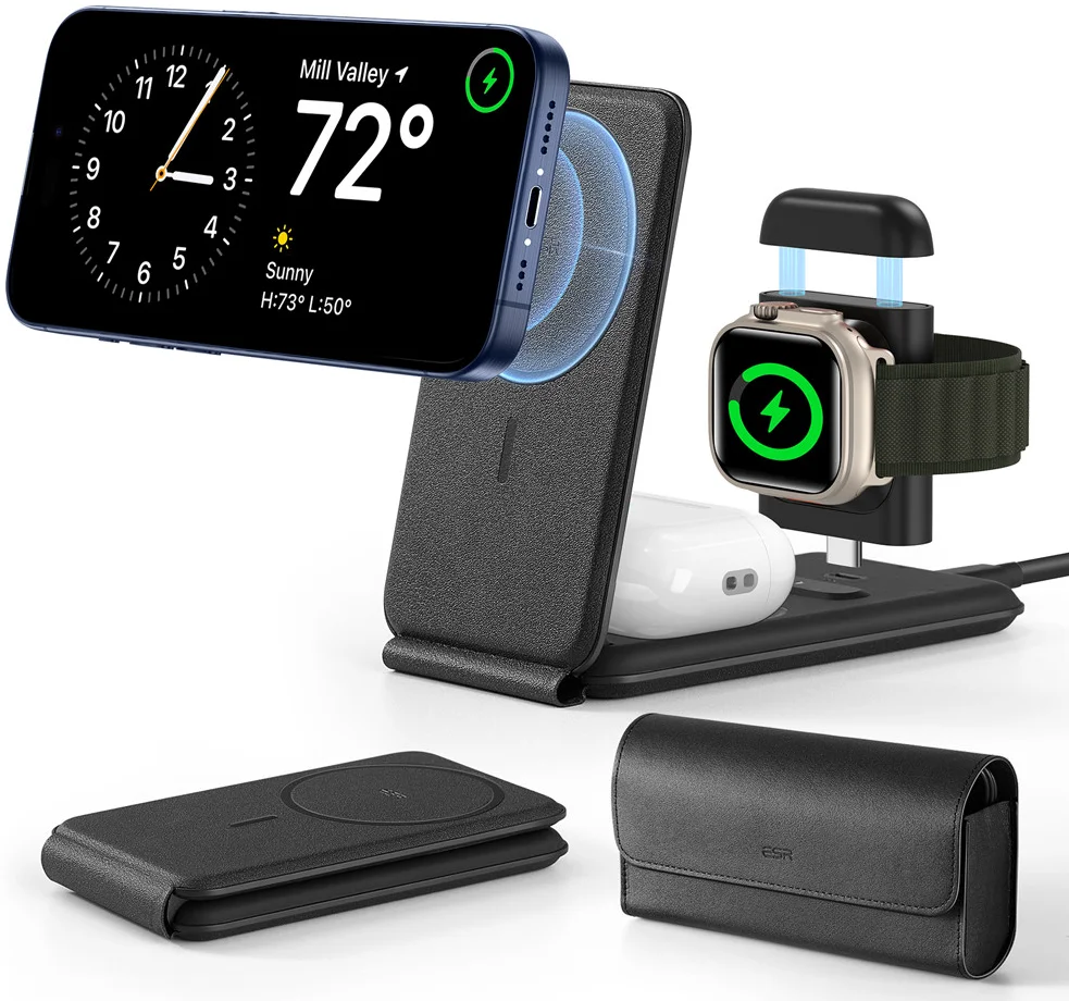 ESR HaloLock MagSafe Oplader iPhone/AirPods/Apple Watch Reisset 15W Zwart afbeelding 12