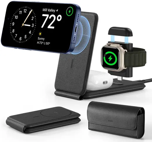 ESR HaloLock MagSafe Oplader iPhone/AirPods/Apple Watch Reisset 15W Zwart afbeelding 12