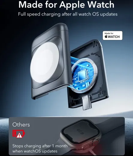 ESR HaloLock MagSafe Oplader iPhone/AirPods/Apple Watch Reisset 15W Zwart afbeelding 5