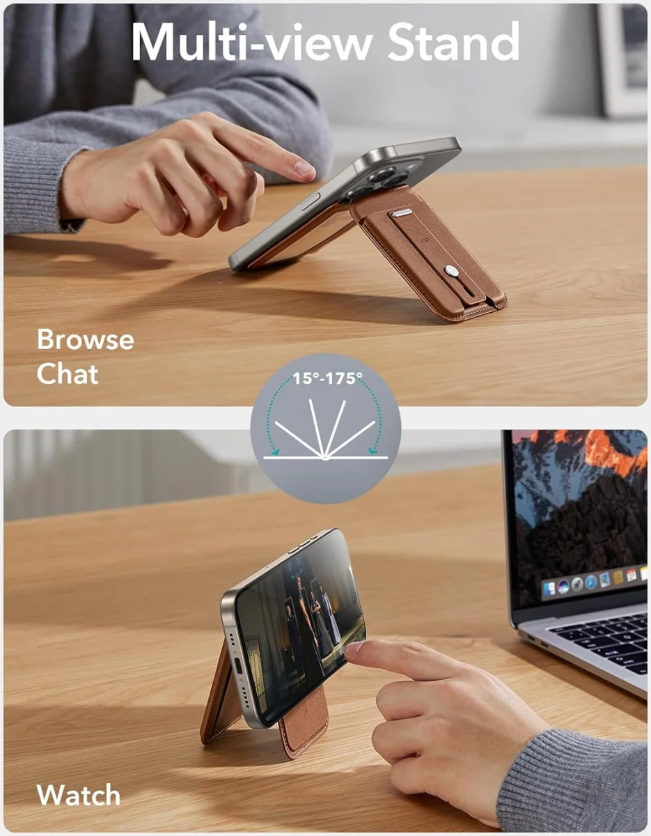 ESR Grip Wallet Stand MagSafe Kaarthouder met Standaard Bruin afbeelding 3