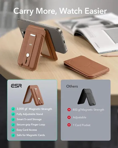 ESR Grip Wallet Stand MagSafe Kaarthouder met Standaard Bruin afbeelding 9