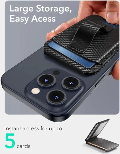 ESR Grip Wallet Stand MagSafe Kaarthouder met Standaard Carbon afbeelding 2