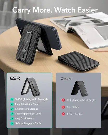 ESR Grip Wallet Stand MagSafe Kaarthouder met Standaard Carbon afbeelding 9