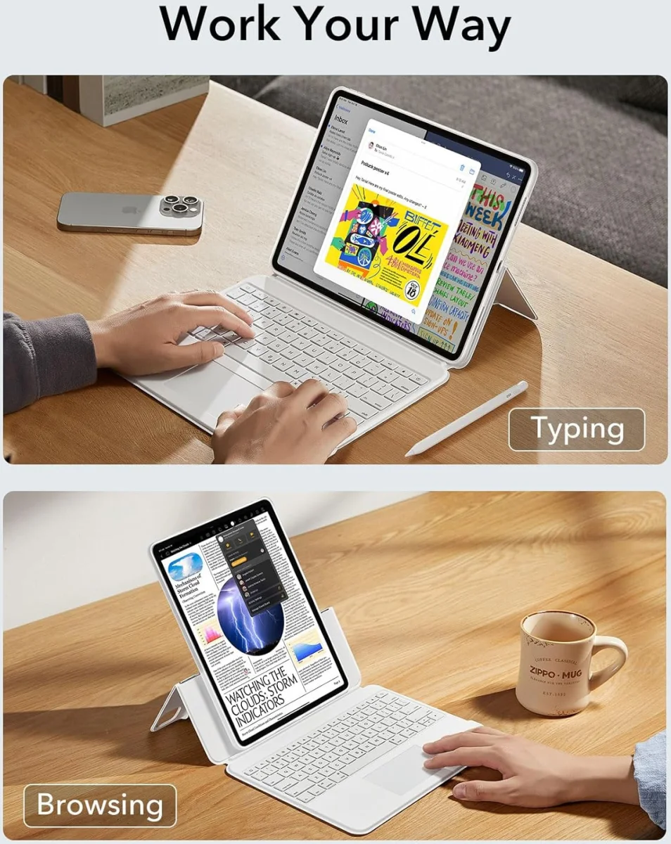 ESR Ascend Keyboard iPad Pro 13 (2024/2025) Magnetische Toetsenbord Hoes Wit afbeelding 3