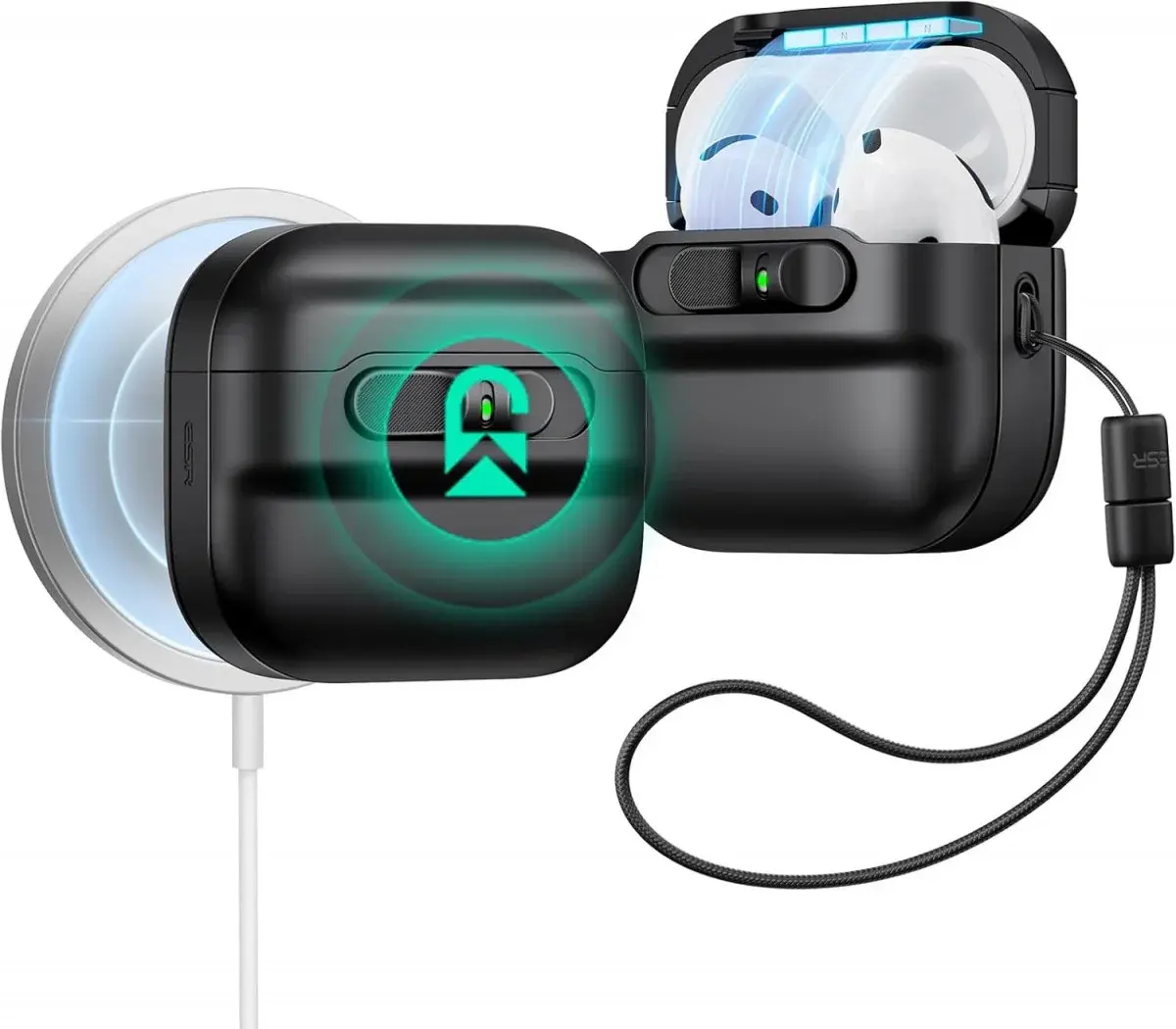 ESR HaloLock Pulse Magnetic Lock AirPods 4 (2024) Hoesje MagSafe Zwart afbeelding 1
