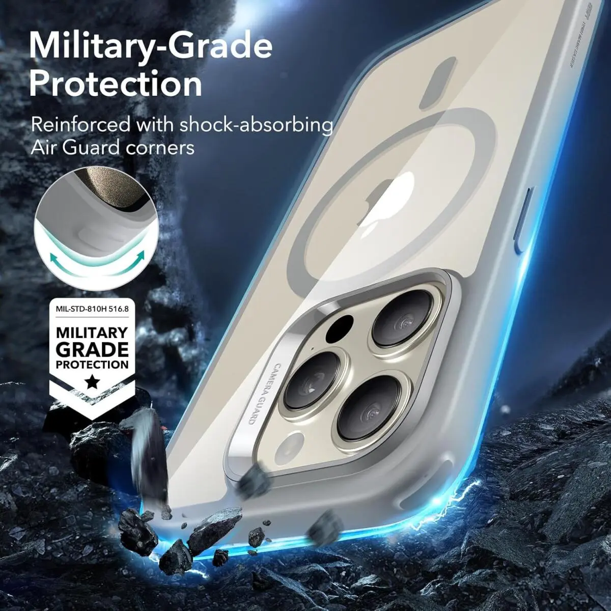 ESR Classic Hybrid iPhone 15 Pro Max Hoesje MagSafe Transparant Grijs afbeelding 2