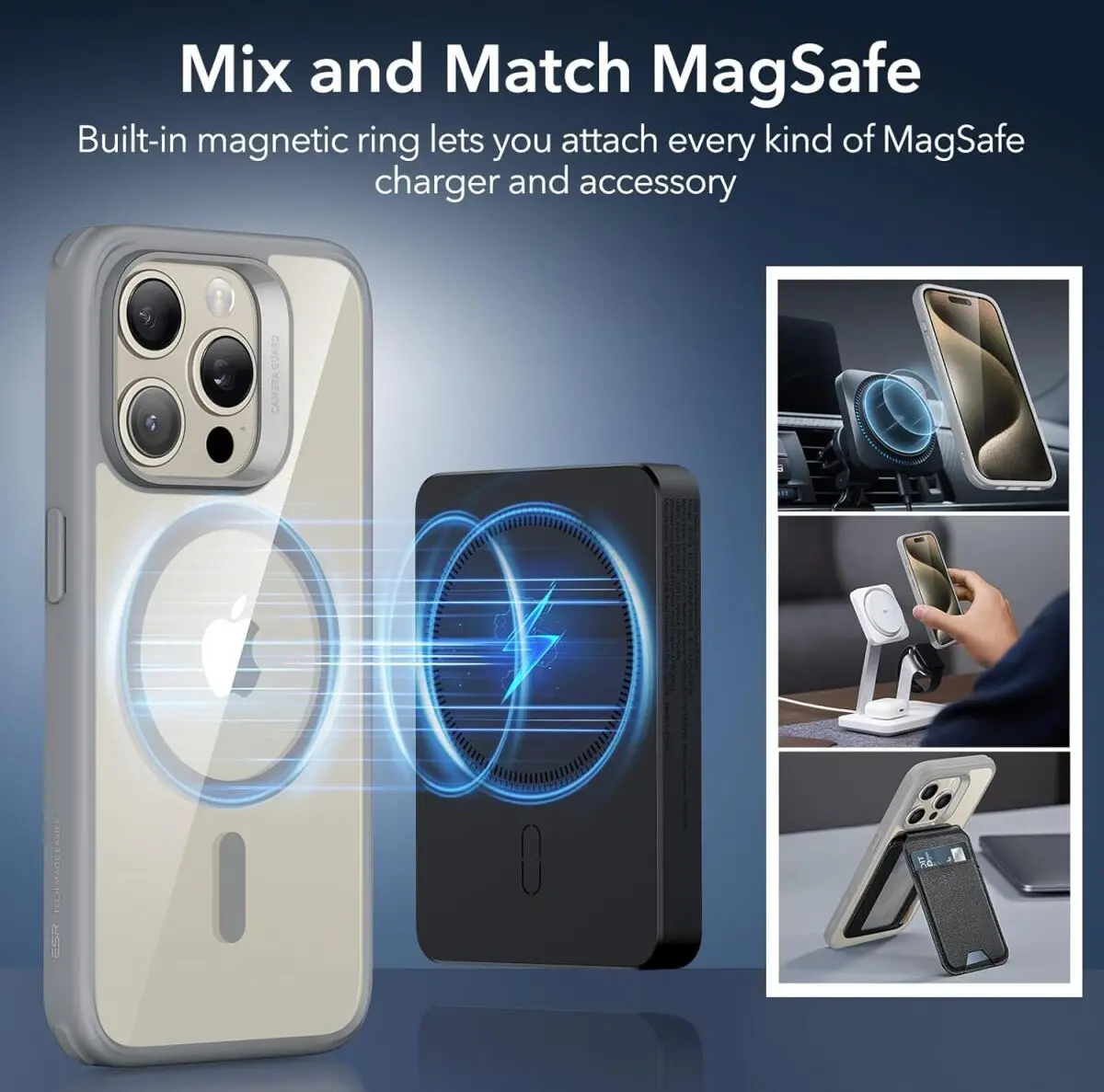 ESR Classic Hybrid iPhone 15 Pro Max Hoesje MagSafe Transparant Grijs afbeelding 7