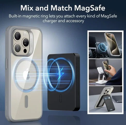 ESR Classic Hybrid iPhone 15 Pro Max Hoesje MagSafe Transparant Grijs afbeelding 7