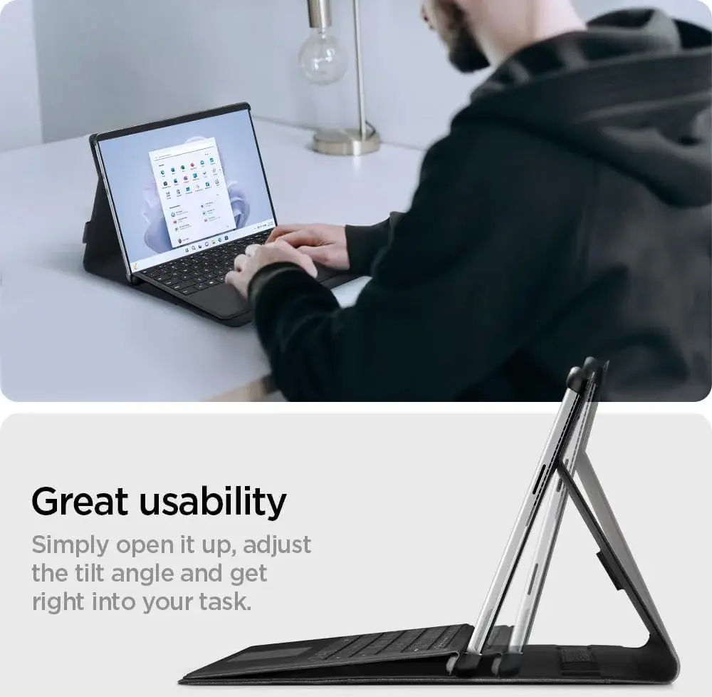 Spigen Stand Folio Microsoft Surface Pro 8 Hoes Book Case met Stand Zwart afbeelding 4
