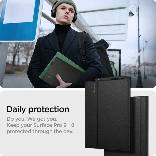 Spigen Stand Folio Microsoft Surface Pro 8 Hoes Book Case met Stand Zwart afbeelding 7
