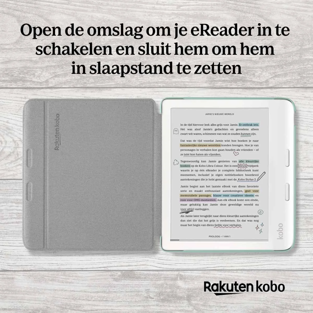Origineel Kobo Libra Colour Hoes Basic SleepCover Book Case Groen afbeelding 4