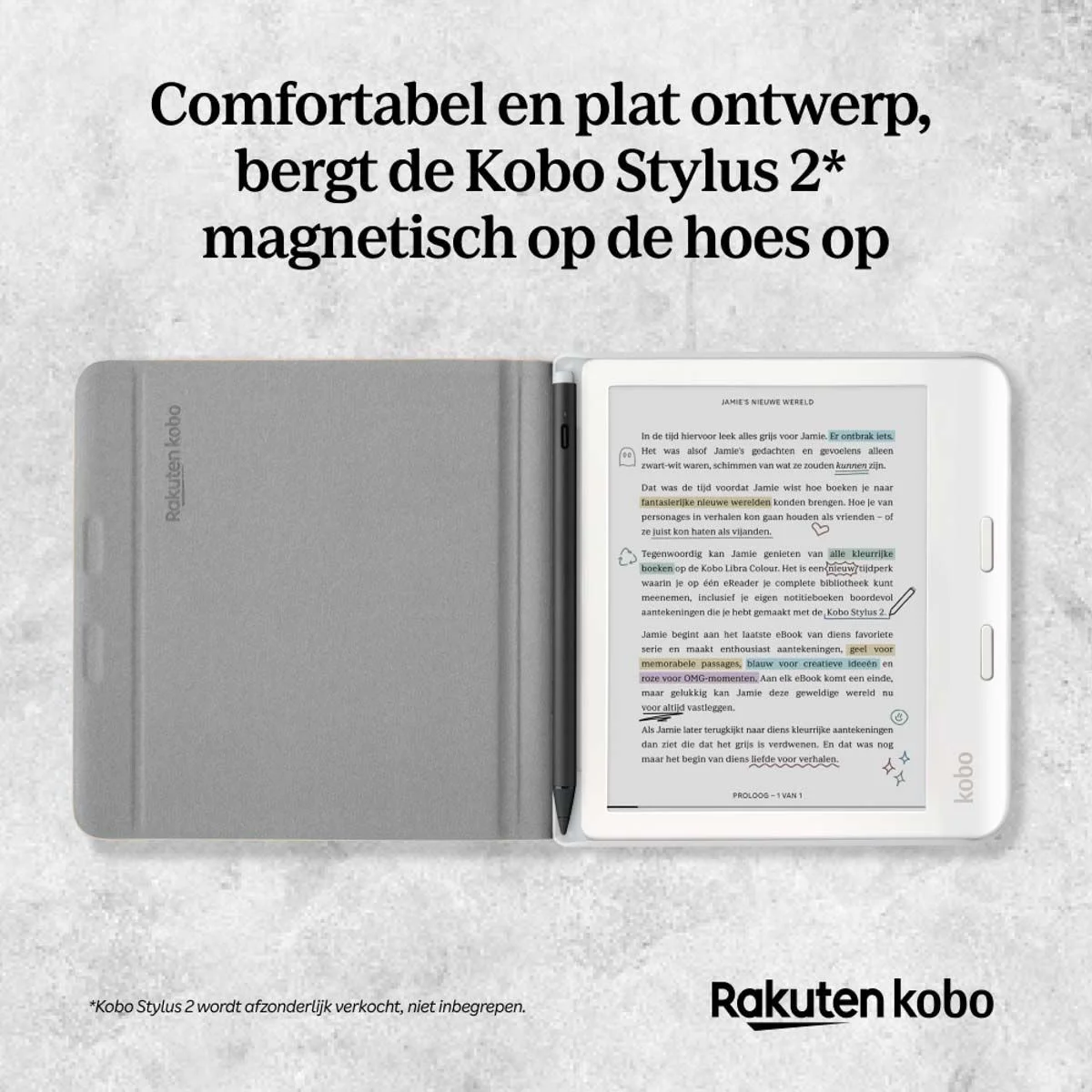 Origineel Kobo Libra Colour Hoes Notebook SleepCover Book Case Beige afbeelding 3