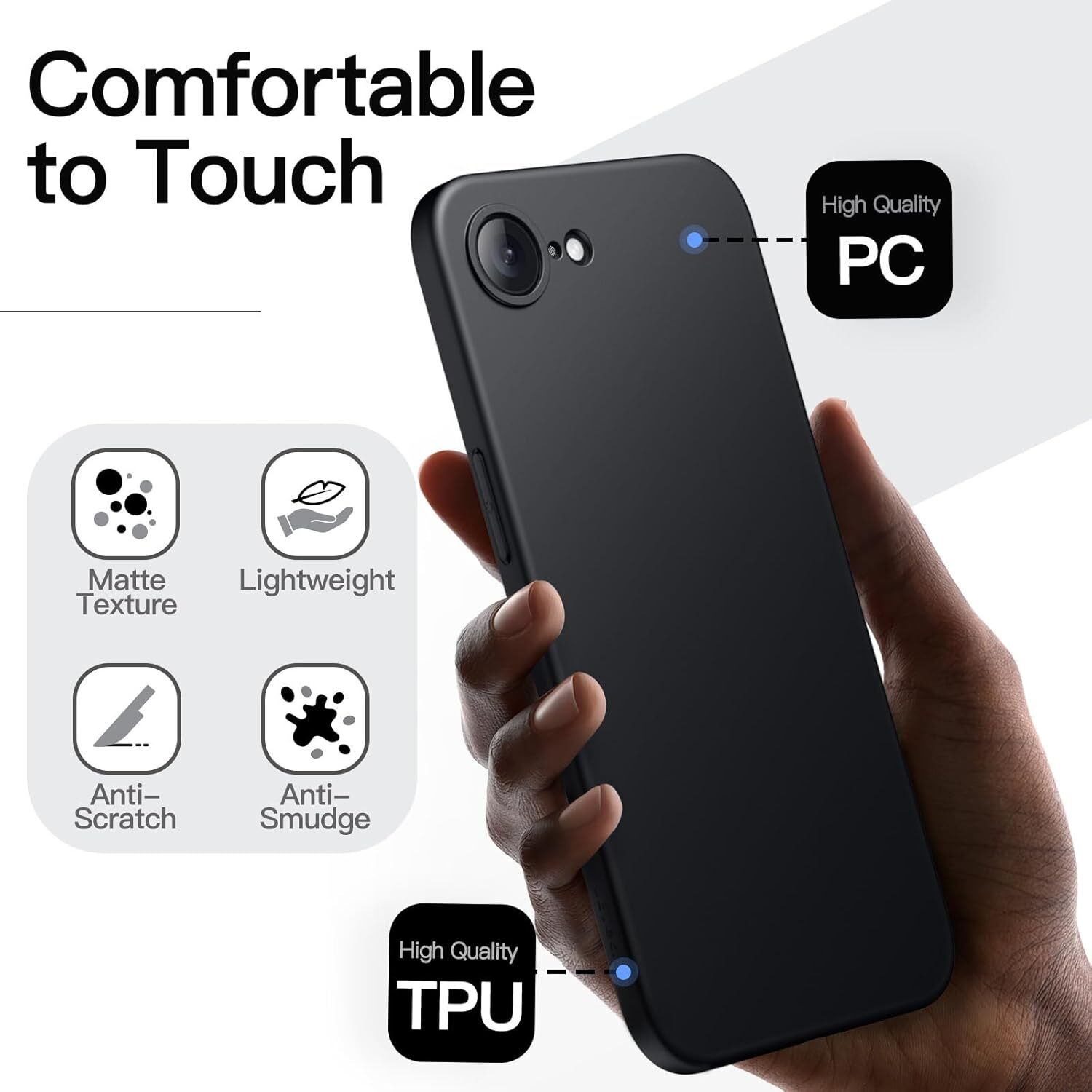 Apple iPhone 17e / 16e Hoesje Matte Back Cover Dun TPU Zwart afbeelding 5
