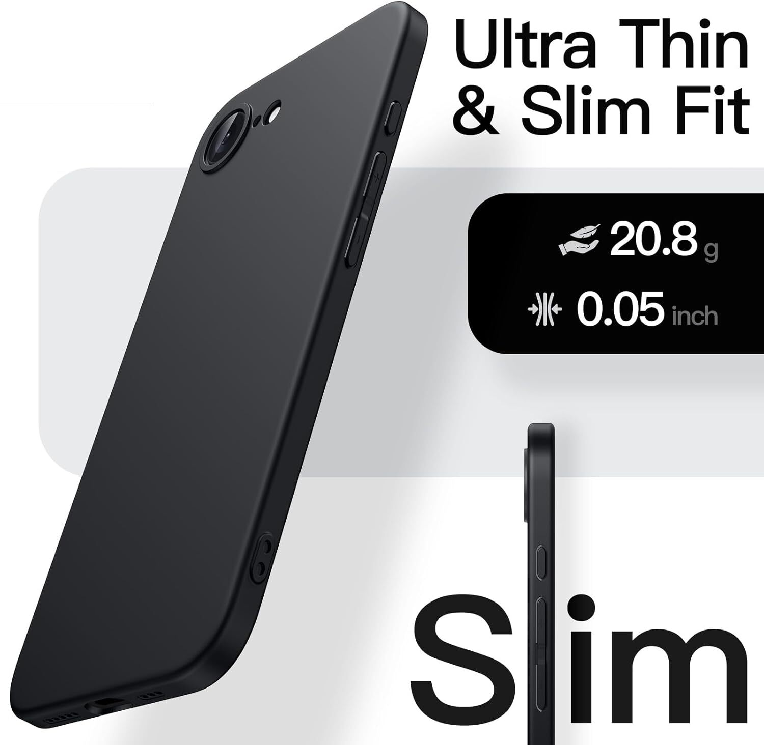 Apple iPhone 17e / 16e Hoesje Matte Back Cover Dun TPU Zwart afbeelding 2