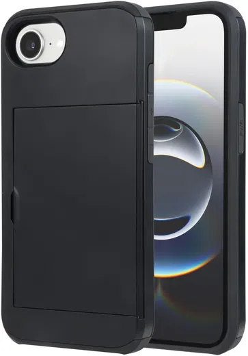 Apple iPhone 16e Hoesje met Slider Kaarthouder Back Cover Zwart afbeelding 8