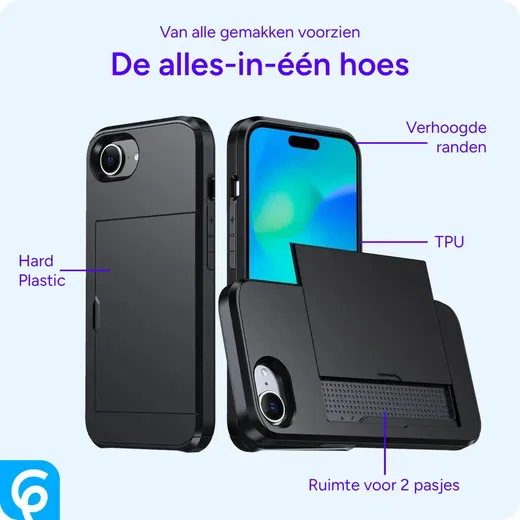 Apple iPhone 16e Hoesje met Slider Kaarthouder Back Cover Zwart afbeelding 3