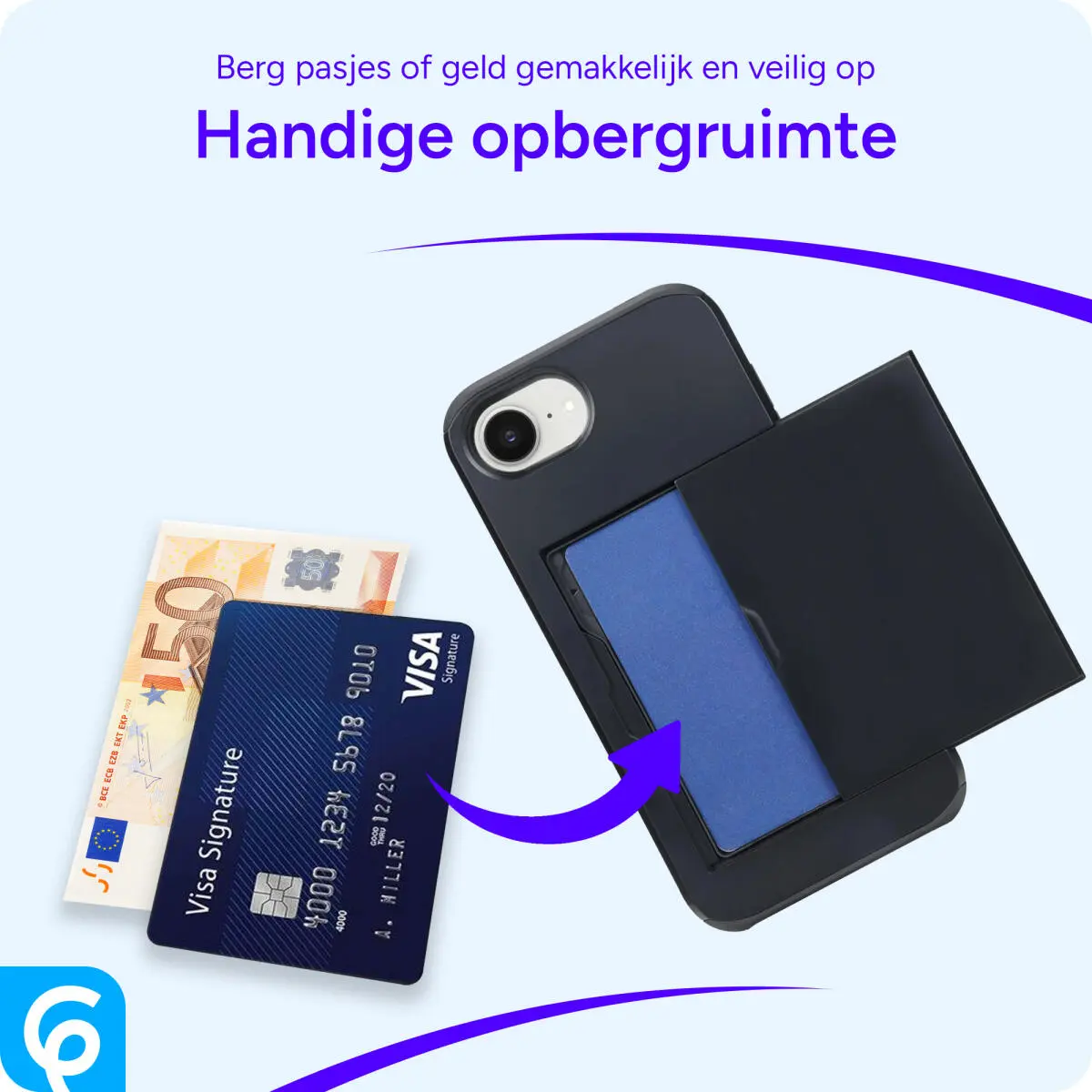 Apple iPhone 16e Hoesje met Slider Kaarthouder Back Cover Zwart afbeelding 4