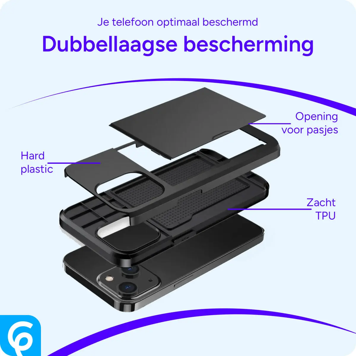 Apple iPhone 16e Hoesje met Slider Kaarthouder Back Cover Zwart afbeelding 7