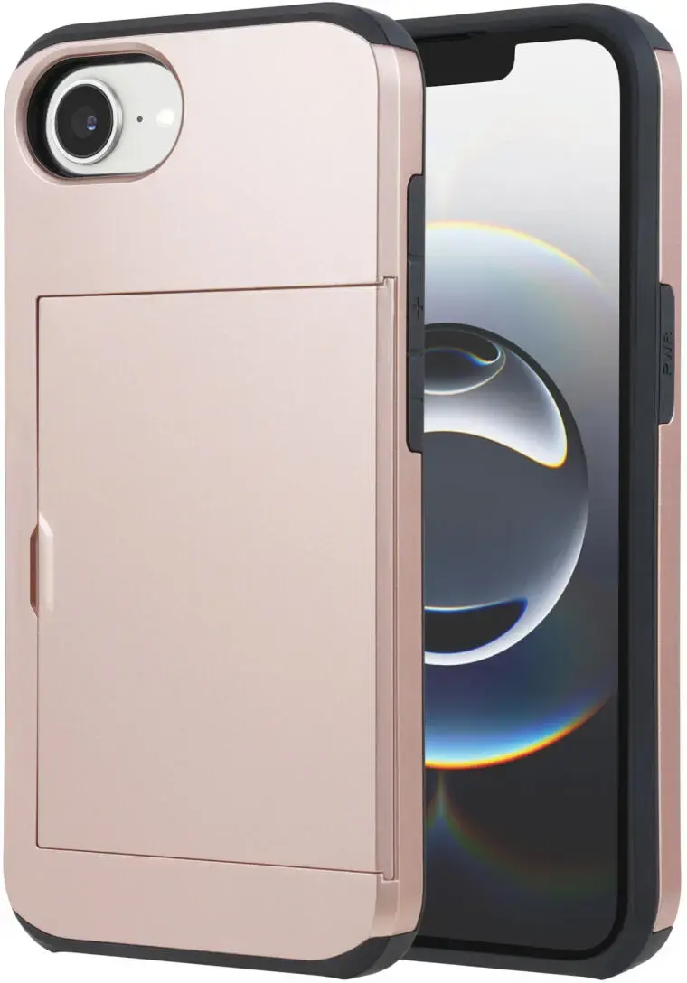 Apple iPhone 17e / 16e Hoesje met Slider Kaarthouder Back Cover Roze afbeelding 2