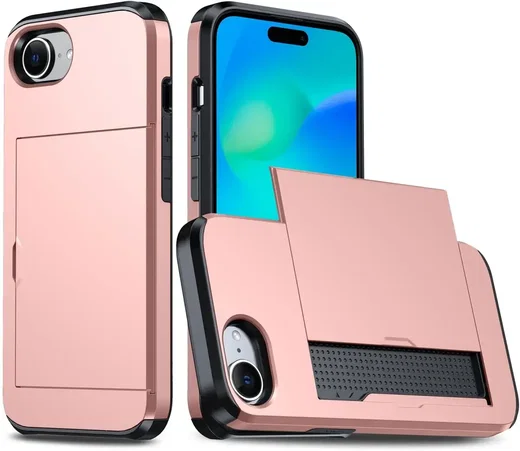 Apple iPhone 17e / 16e Hoesje met Slider Kaarthouder Back Cover Roze afbeelding 1