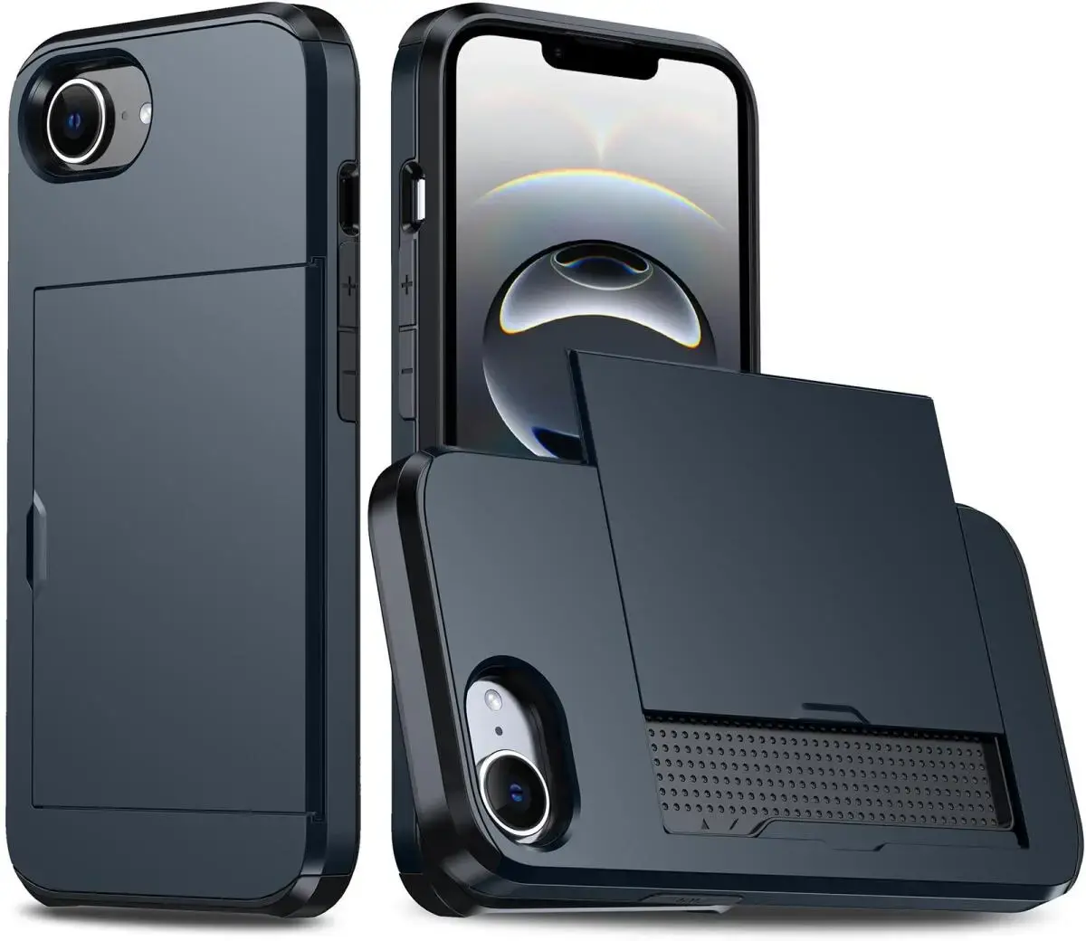 iPhone 17e/16e Hoesje met Pasjeshouder Slider voor 2 Pasjes Blauw afbeelding 1