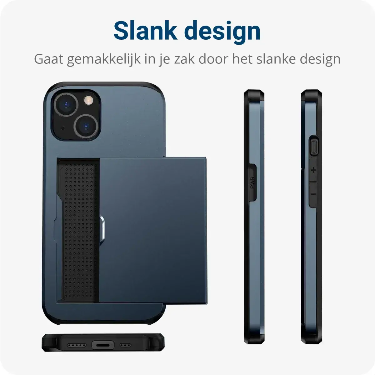 iPhone 17e/16e Hoesje met Pasjeshouder Slider voor 2 Pasjes Blauw afbeelding 9