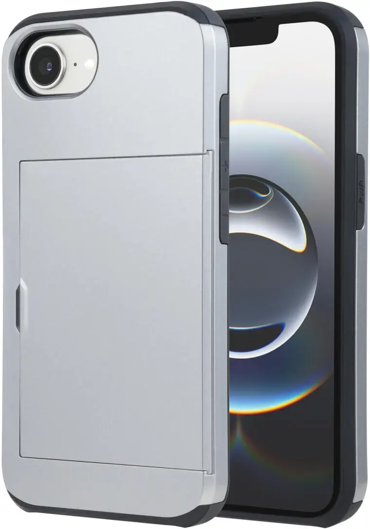 Apple iPhone 17e / 16e Hoesje met Slider Kaarthouder Back Cover Grijs afbeelding 2