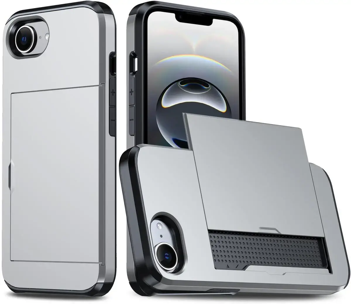 Apple iPhone 17e / 16e Hoesje met Slider Kaarthouder Back Cover Grijs afbeelding 1